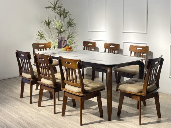 Bộ bàn ăn ghế XOAY 1M8 - 8 Ghế