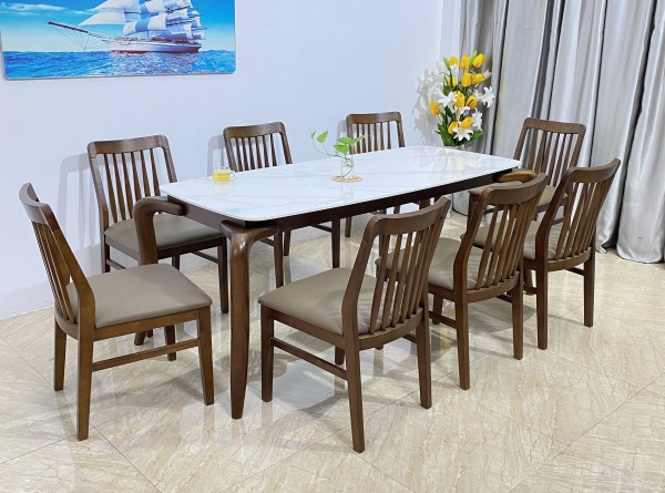 Nội thất Phú Anh - Bộ bàn ăn gấp chân thép 8 ghế nệm hiện đại